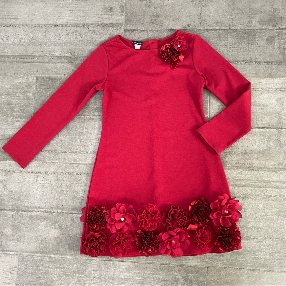 Kate Mack red long sleeve holiday formal wedding girl dress 8 10 12 like new